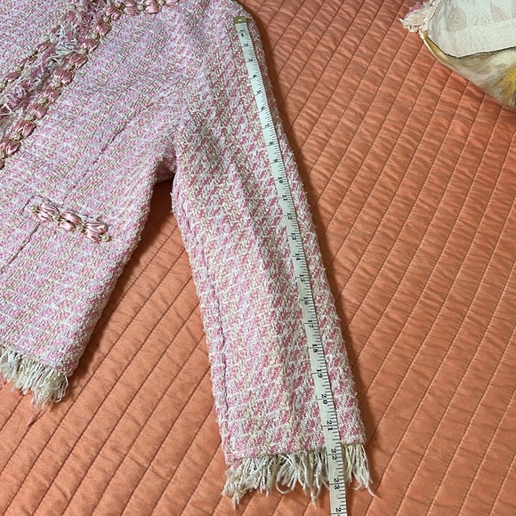 Michael Simon Pink Cream Tweed with Pearl and Gold Details Blazer Jacket size LP - Picture 15 of 17